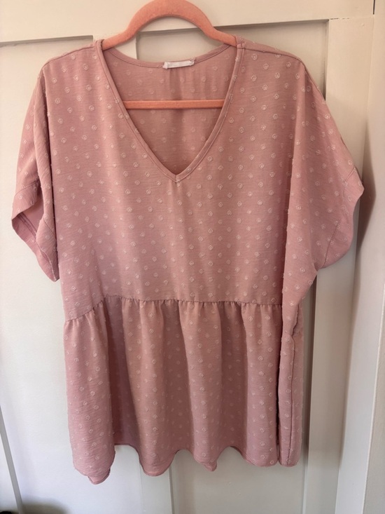 Chicsoul Tops - V-Neck Babydoll Tunic Top in Light Dusty Rose 1XL